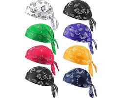 Hoofdband - Koelbandana - Fietsbandana - 8 stuks - Bandana - Zweetafvoerende bandana - Grote maat - Motorbandana - Ademende bandana - Kan gebruikt worden als helmvoering, geschikt voor fietsen en motorrijden - Unisex - Multicolor