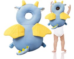 Hoofdbeschermer Baby Rugzak - Valbescherming Baby - Baby Kussen Rug - 3D Ademend - 33x19x6cm - Draak Design - Veiligheidskussen voor Kinderen - Blauw