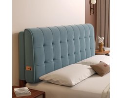 Hoofdbord Kussen - Wandkussen Gestoffeerd - Comfortabel Leunen - Zachte Fleece Hoes - 160 x 50 cm - Blauw