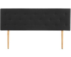 Hoofdbord LULINE met houten poten 160 cm in zwart - Gestoffeerd hoofdbord voor tweepersoonsbed met hoogwaardige sierknopen & elegante stoffen bekleding - Hoofdafbeelding