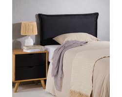 Hoofdbord NERINA 90 cm met houten poten en stoffen bekleding – Zwart