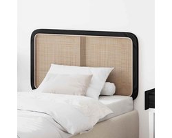 Hoofdbord Rotan - Beddecoratie - Slaapkamer Stijl - Massief Grenenhout Frame - 100 x 55 cm - Zwart