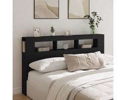 Hoofdeinde met LED 180x18,5x103,5 cm bewerkt hout zwart