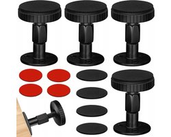 Hoofdeinde stabilisator - verstelbare bed stopper - Verstelbare meubelpoten - meubel stabilisator - Zelfklevend - met antikraspads - Draagvermogen tot 45 kg - 4.6x6.4 cm - Voor tafels - kasten - apparaten - 4 stuks - Zwart