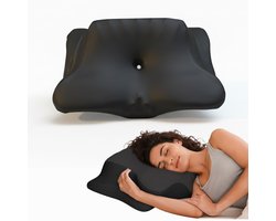 Hoofdkussen Nekklachten 40x63 cm – Hoofdkussen Traagschuim met Neksteun – Ergonomisch Hoofdkussen met Twee Hoogtes (Dikte 13 cm) voor Zijslaper, Rugslaper en Buikslaper – Memory Foam - Zwart
