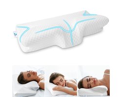 Hoofdkussen Nekklachten met Neksteun - Alle Slapers - 4 Zones - Nekkussen - Anti Snurk Kussen - Vlinderkussen - Orthopedisch & Ergonomisch - Traagschuim - 65x35 cm � Douzle