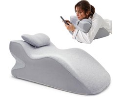 Hoofdkussen -Rugkussen -Ergonomisch Hoofdkussen - Universele Ergonomische Traagschuimmatras - Driehoekig Wigvormig Hoofdeinde - Rug Nekpijn Verlichting - Massage Gezicht naar Beneden - Wasbare Kussensloop- Kerstcadeau - Kerstversiering - Grijs