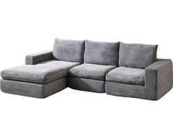 Hoofdkussenbank met Chaise Longue, L-vormige moderne gestoffeerde bank van cord met drie kussens, Cord-bank voor woon- en slaapkamer, montage niet vereist-lichtgrijs