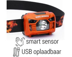 Hoofdlamp LED Oplaadbaar Oranje - Leeslampje voor Boek - Hardloop verlichting - Kluslamp - 160 Echte Lumen - King Mungo KMHL019