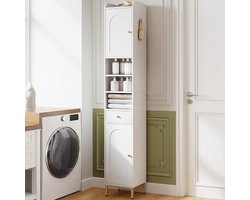 Hoog Badkamerkast met 2 Deuren en Lade, Open Compartment en Verstelbare Plank voor Badkamer en Woonkamer, Wit