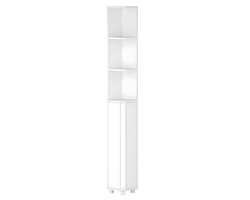 Hoog Badkamerkast – Voor Badkamer – Hoekkast met 3 Open Vakken en 2 Deuren, Vrijstaand Houten Opbergrek – Wit
