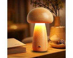 Hoog creatieve slaapkamer nachtlamp - Houten paddestoel vorm lamp - Draagbare oplaadbare nachtlamp - 3 kleurveranderingen - Verstelbare helderheid (Lichtbruin)