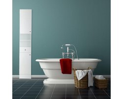 Hoog kolomkast badkamer met 2 deuren en lade - Houten kast wit - Afmetingen: 1735 x 305 x 32 cm badkamerkasten hoog