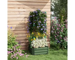 hoogbed met rankhulp, bloemenvaas & groentebak, plantenbak van galvaniseerd staal, ideaal voor tuin & balkon, groen