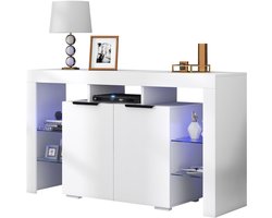 Hoogglans LED dressoir Keukenkast Buffetkast Vitrinekast Woonkamerkast Wit