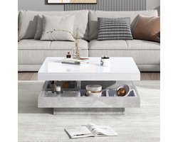 Hoogglans salontafel 70x70x36 cm - woonkamer tafel - 360° draaibaar - dubbele draaibare tafelblad met opbergruimte - wit en marmerdeeltjes plaat