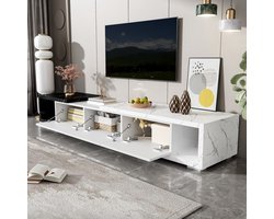 Hoogglans TV-meubel - in lengte verstelbaar (140-179,5 cm) – modern tv-meubel met marmereffect