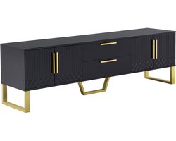 Hoogglans tv-meubel: onderstel, gouden handgrepen en poten, deur met gegraveerde textuur, opbergoplossing voor de woonkamer, perfecte combinatie van elegantie, luxe en functionaliteit.