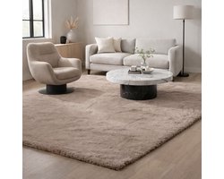 Hoogpolig Fluffy Vloerkleed 200x290 cm Taupe – 30 mm Shaggy Tapijt – Zacht Vloerkleed voor Woonkamer en Slaapkamer