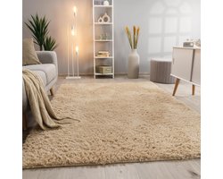 Hoogpolig Vacht Tapijt Beige 80x150cm - Extra Zacht en Pluizig Woonkamer Kleed