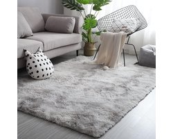 Hoogpolig vloerkleed, 120 x 160 cm, grijs, wit, modern, pluizig, zacht tapijt, groot voor woonkamer, decoratie, slaapkamer, hal, loper, buitenkleed, langpolig, bonttapijt, kunstbont, hoogpolig, eenkleurig, bedmat