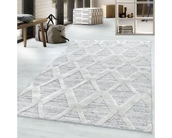 Hoogpolig vloerkleed, boho-design, grijs, vloerkleed voor de woonkamer, jute achterkant, afmeting: 160 cm x 230 cm