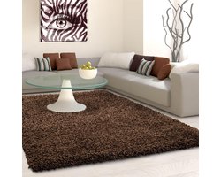 Hoogpolig vloerkleed, effen kleur - bruin, woonkamerkleed, jute achterkant, afmeting: 120 cm rond