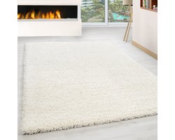 Hoogpolig vloerkleed, effen kleur - crème, vloerkleed voor de woonkamer, jute achterkant, afmeting: 120 cm x 170 cm