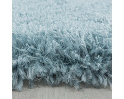 Hoogpolig vloerkleed, effen kleur - effen blauw, vloerkleed voor de woonkamer, jute achterkant, afmeting: 80 cm rond