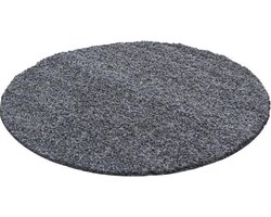 Hoogpolig vloerkleed, effen kleur - gewoon grijs, vloerkleed voor de woonkamer, jute achterkant, afmeting: 80 cm rond