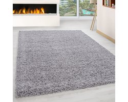 Hoogpolig vloerkleed, effen kleur - lichtgrijs, vloerkleed voor de woonkamer, jute achterkant, afmeting: 160 cm x 230 cm