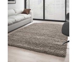 Hoogpolig vloerkleed, effen kleur, taupe 80 cm rond