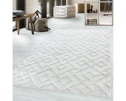 Hoogpolig vloerkleed, geometrisch patroon, crèmekleur, woonkamerkleed, jute achterkant, afmeting: 120 cm x 170 cm