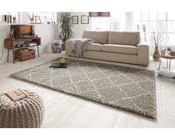 Hoogpolig vloerkleed geruit Allure - grijs/crème 120x170 cm