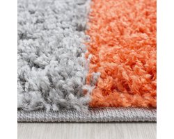 Hoogpolig vloerkleed met ruitpatroon, terracotta kleur, geschikt voor de woonkamer, met jute achterkant, afmeting: 80 x 250 cm