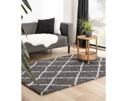 Hoogpolig vloerkleed ruiten Habitat - grijs/wit 160x230 cm