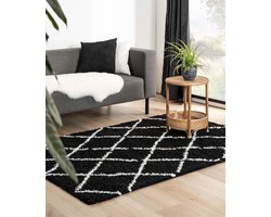 Hoogpolig vloerkleed ruiten Habitat - zwart/wit 160x230 cm