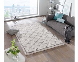 Hoogpolig vloerkleed ruiten Loft - crème/grijs 80x150 cm