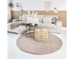 Hoogpolig vloerkleed Shaggy Trend effen rond - beige 240 cm rond
