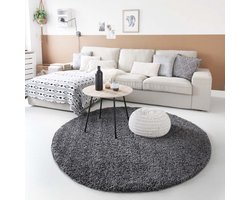 Hoogpolig vloerkleed shaggy Trend effen rond - grijs 160 cm rond