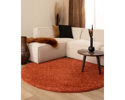 Hoogpolig vloerkleed shaggy Trend effen rond - terracotta 160 cm rond