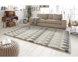 Hoogpolig vloerkleed Triangle - grijs/crème 120x170 cm