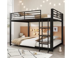 Hoogslaper 140 x 200 cm - Met veiligheidsrail - MDF/Metaal - Zwart