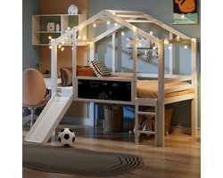 Hoogslaper - 90 x 200 cm - 1-persoons - met opbergruimte - met glijbaan - met ladder - Wit