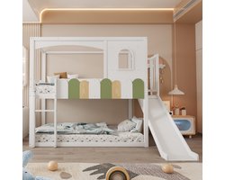 Hoogslaper - 90 x 200 cm - 1-persoons - met opbergruimte - met glijbaan - met ladder - Wit