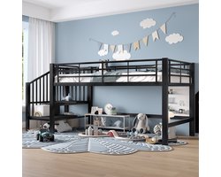 Hoogslaper - 90 x 200 cm - 1-persoons - met opbergruimte - met trap - Zwart