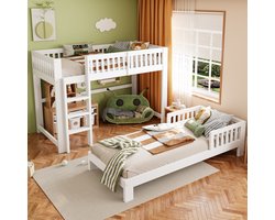 Hoogslaper 90x200 – Houten Hoogslaper met Uitvalbeveiliging – Modern Design – Massief Hout – Voor Kinderen en Tieners – Wit