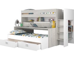 Hoogslaper Billy Met Bureau - Wit - Trasman - Hoogslaper - Wit - Spaanplaat Eenpersoons Hoogslaper