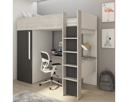 Hoogslaper Bo9 90x200 cm met bureau & kast - antraciet - Trasman - Hoogslaper - Antraciet; Grijs - Melamine; Spaanplaat Eenpersoons Hoogslaper