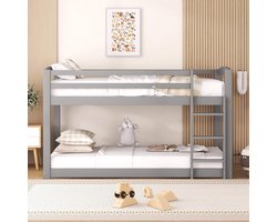 Hoogslaper en Stapelbed met Valbeveiliging en Ladder voor Kinderen, 90x200 cm, Massief Grenenhout